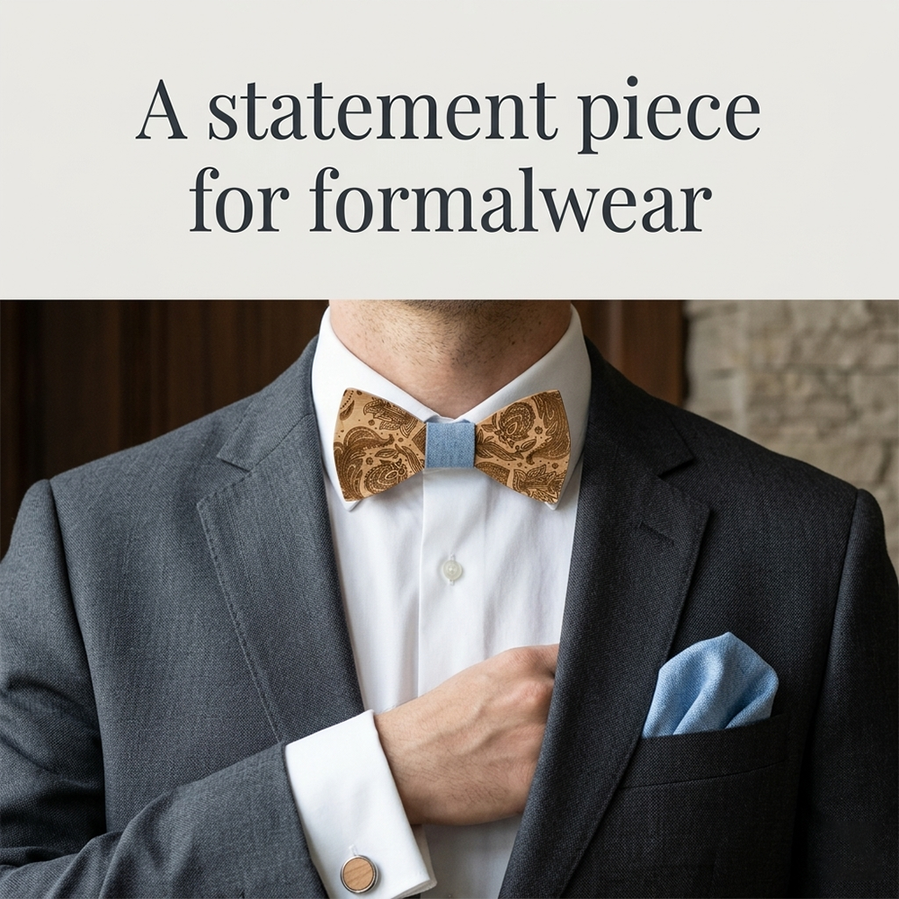 Walnut wooden bow tie - Boteh: The Eternal Teardrop - MAHOOSIVE