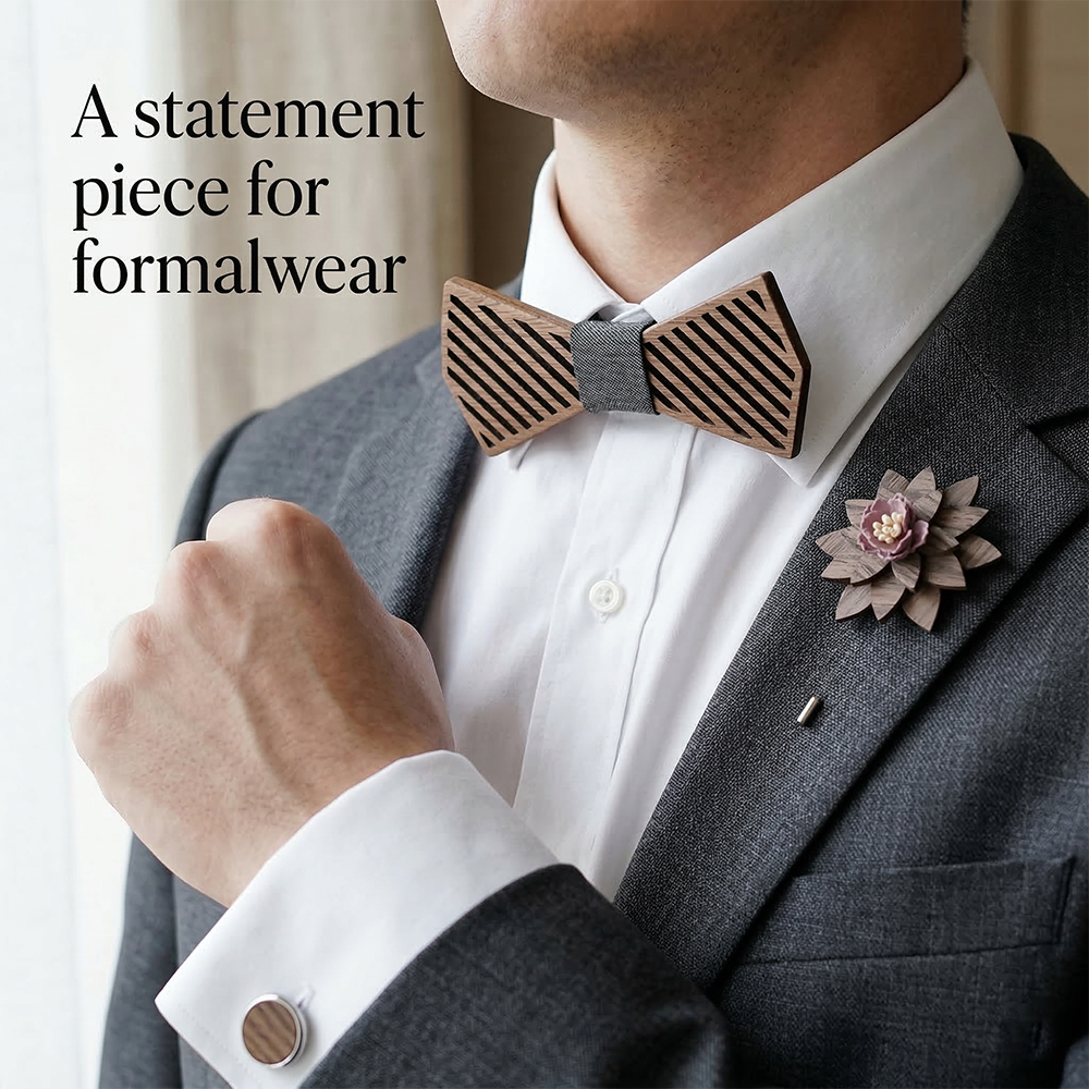 Walnut wooden bow tie - Weave: Interlaced for Life - MAHOOSIVE