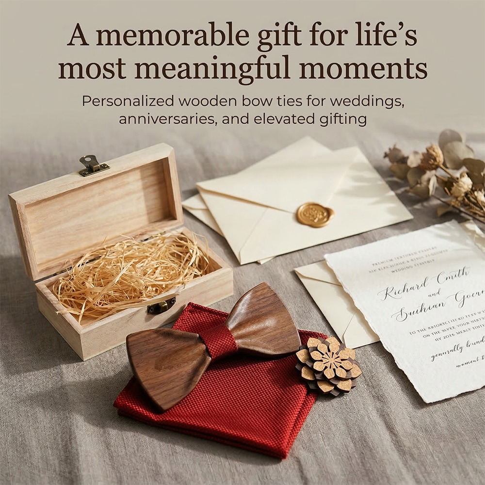 MAHOOSIVE T350 Laser-Cut Wooden Bow Tie - Handcrafted Wedding Gift