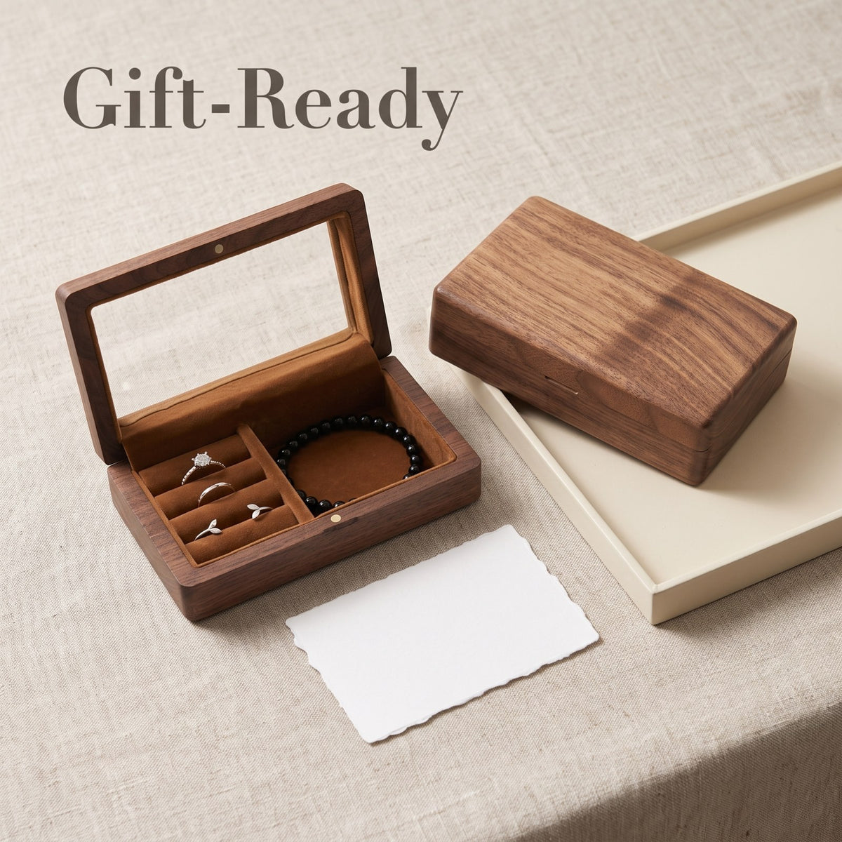 Walnut jewellery box wrapped and ready to give - Atelier - MAHOOSIVE
