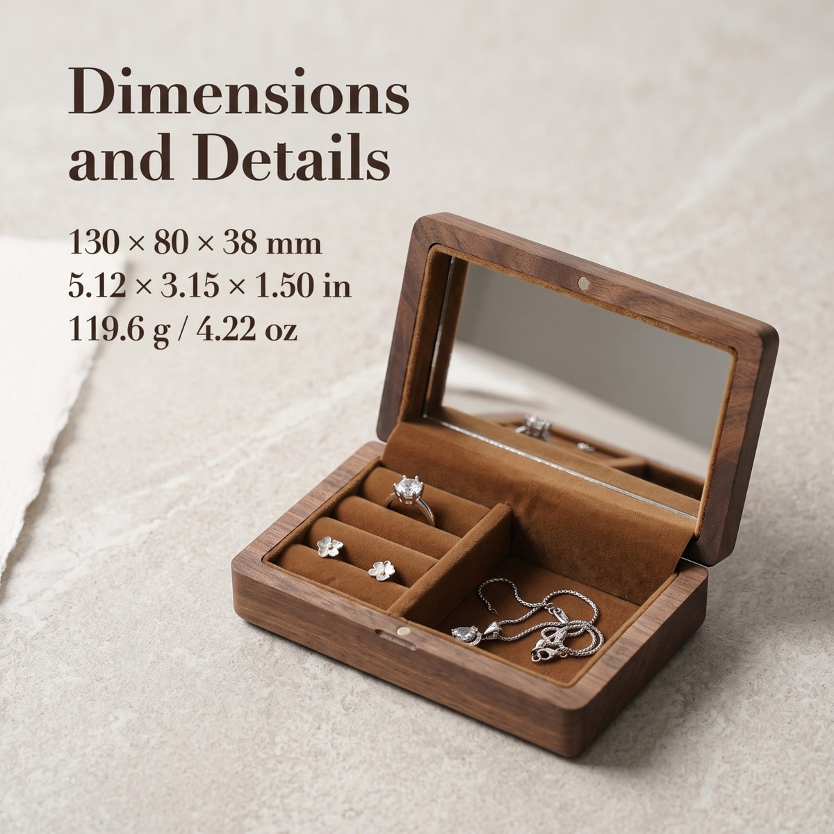 Walnut jewellery box dimensions and measurements - Atelier - MAHOOSIVE