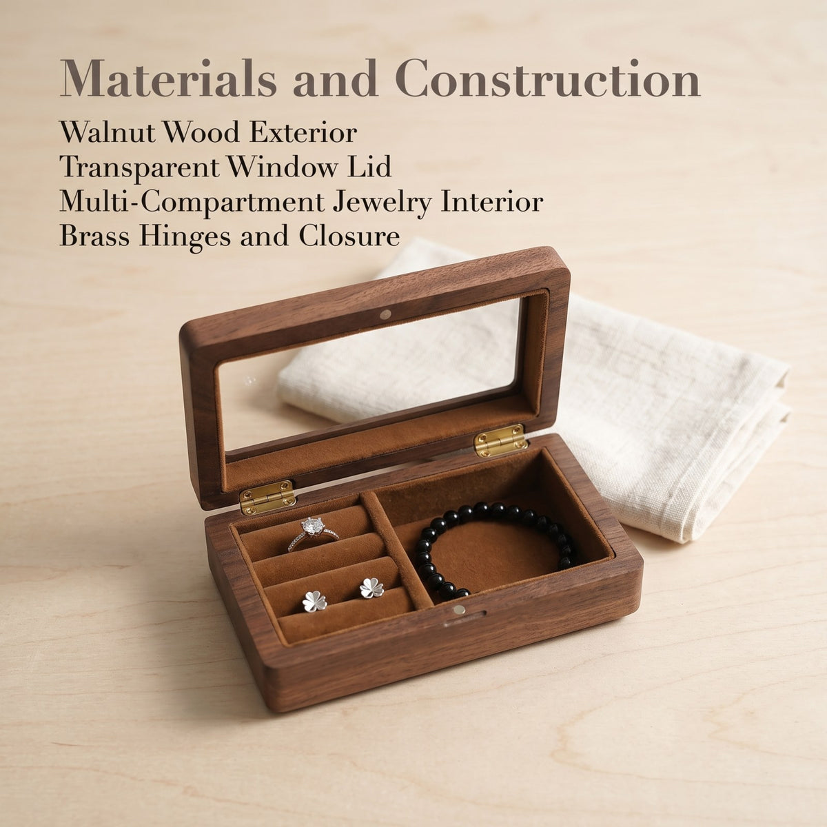 Walnut jewellery box materials and construction detail - Atelier - MAHOOSIVE
