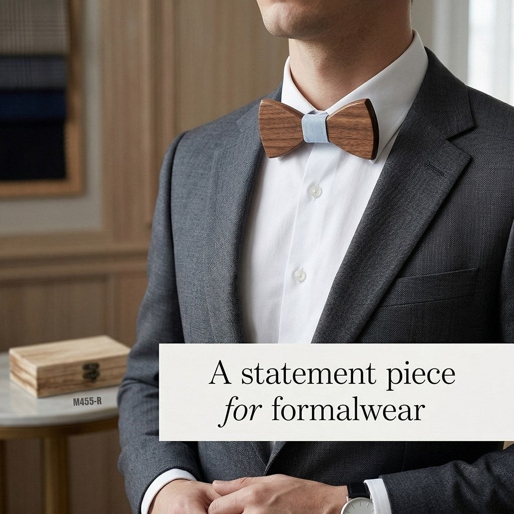 Walnut bow tie set - Azure: Clear as a Summer Sky - MAHOOSIVE