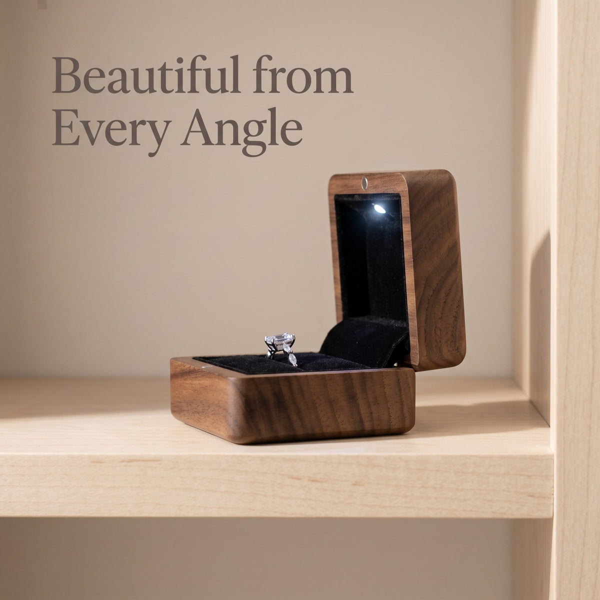Walnut ring box seen from the side - Beacon - MAHOOSIVE
