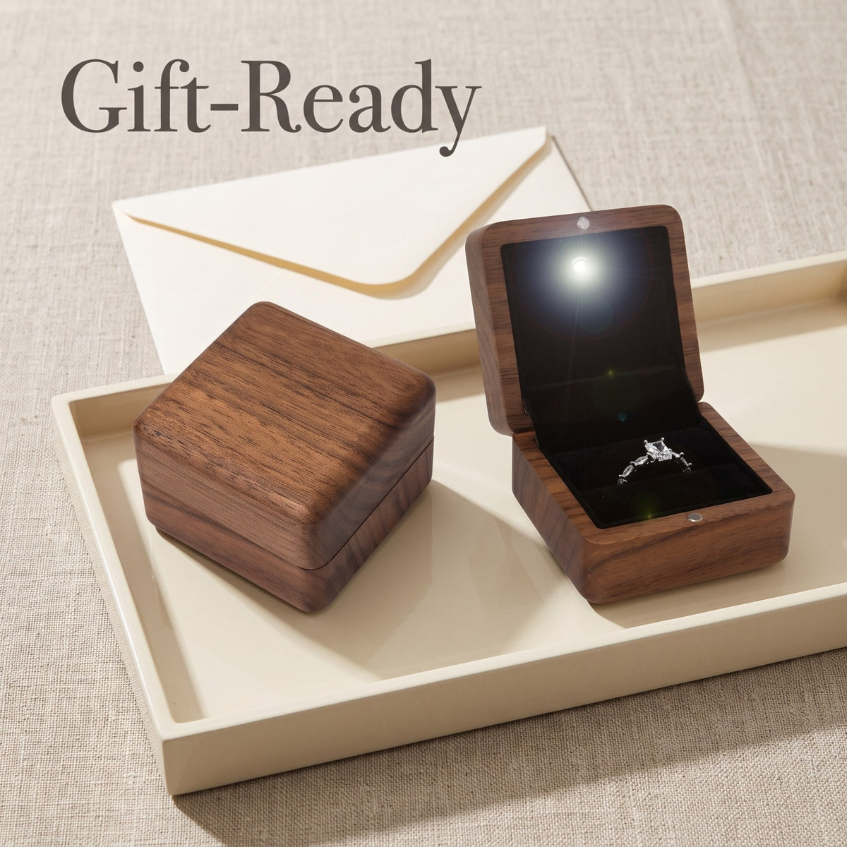 Walnut ring box wrapped and ready to give - Beacon - MAHOOSIVE