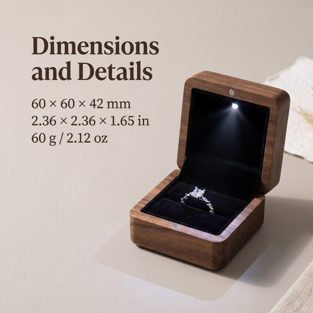 Walnut ring box dimensions and measurements - Beacon - MAHOOSIVE