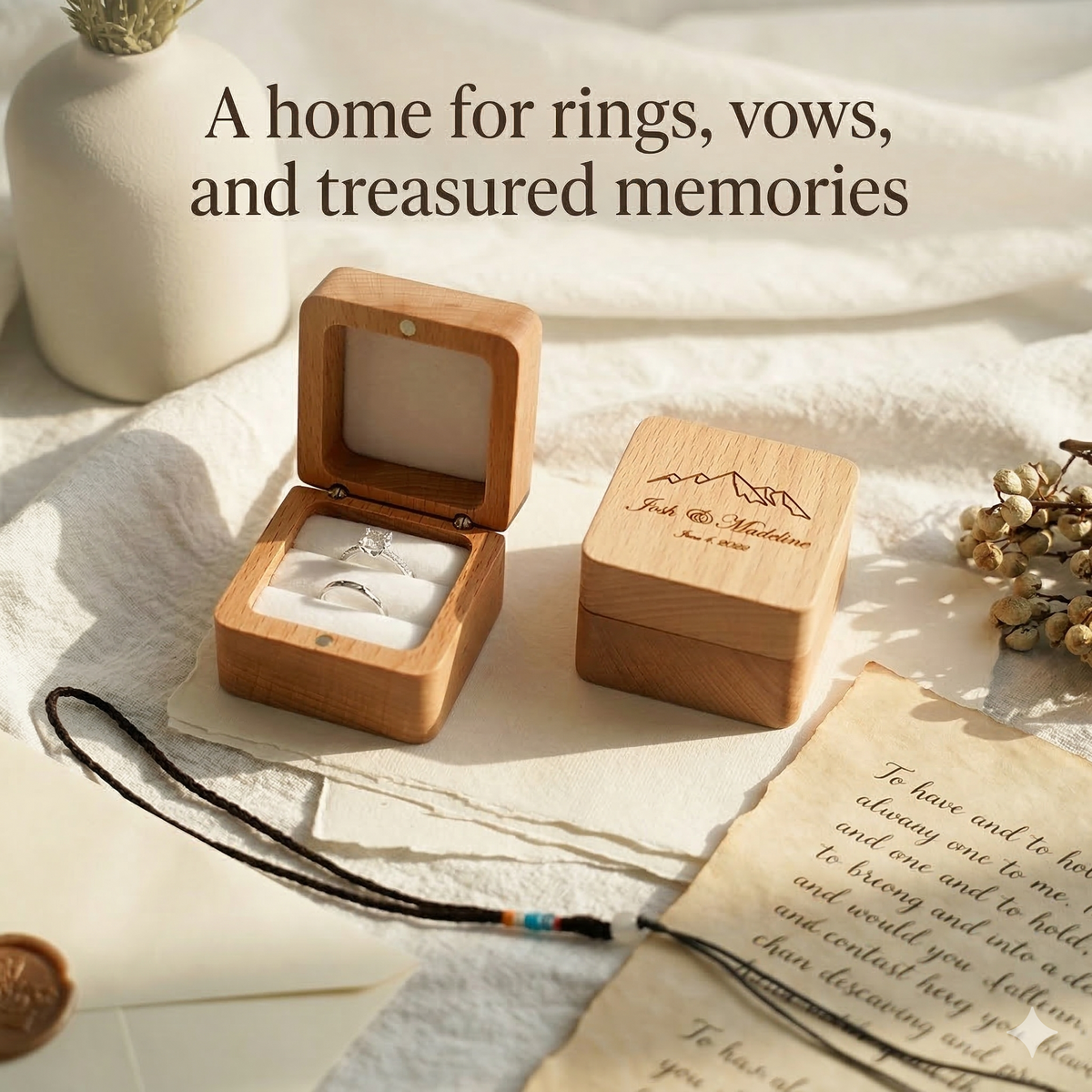 Beech Wood Square Ring Box