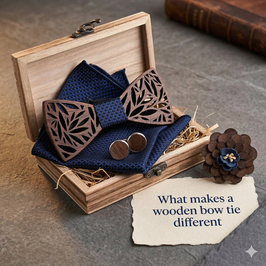 Botanica walnut bow tie with cufflinks and pocket square - photo 4 - MAHOOSIVE