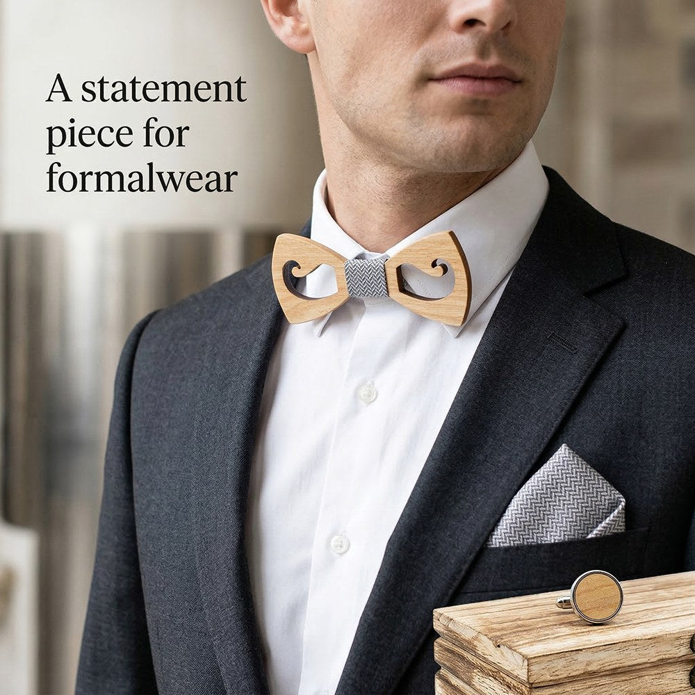 Walnut bow tie set - Cirrus: Curves Like Cloud - MAHOOSIVE