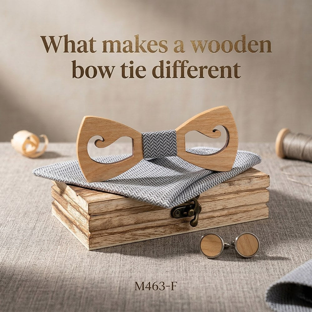 Cirrus walnut bow tie with cufflinks and pocket square - photo 7 - MAHOOSIVE