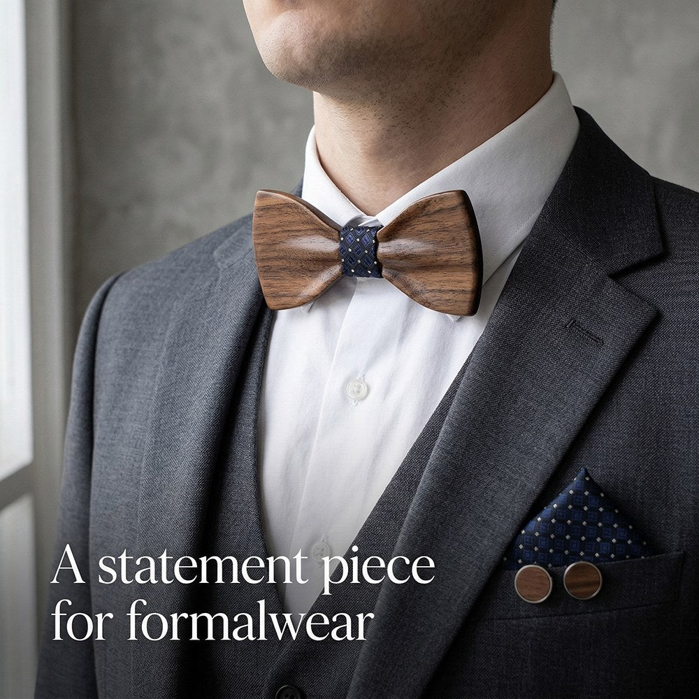 Walnut bow tie set - Cobalt: Quiet Confidence - MAHOOSIVE