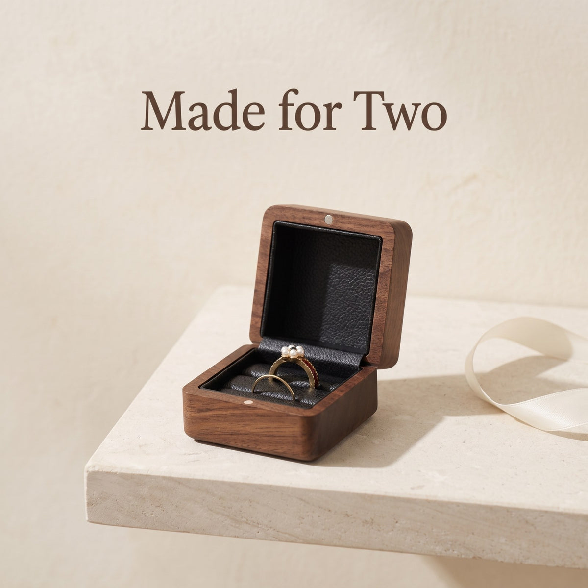 Walnut ring box in a gift setting - Covenant: Both Rings, One Box - MAHOOSIVE