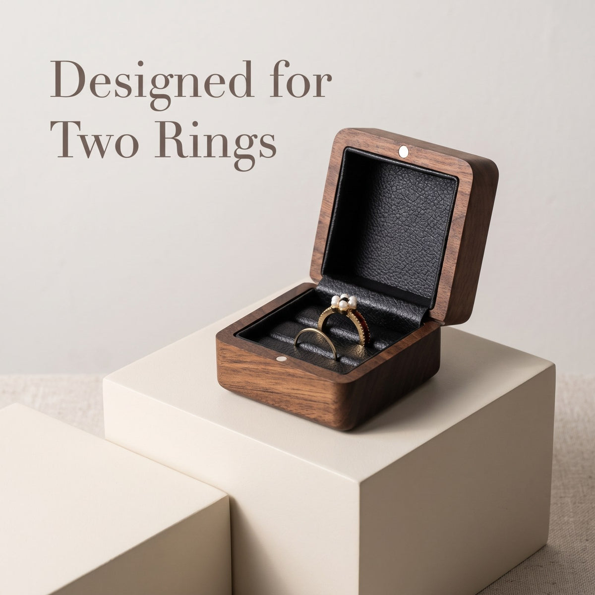 Walnut ring box shown open to reveal the interior - Covenant - MAHOOSIVE