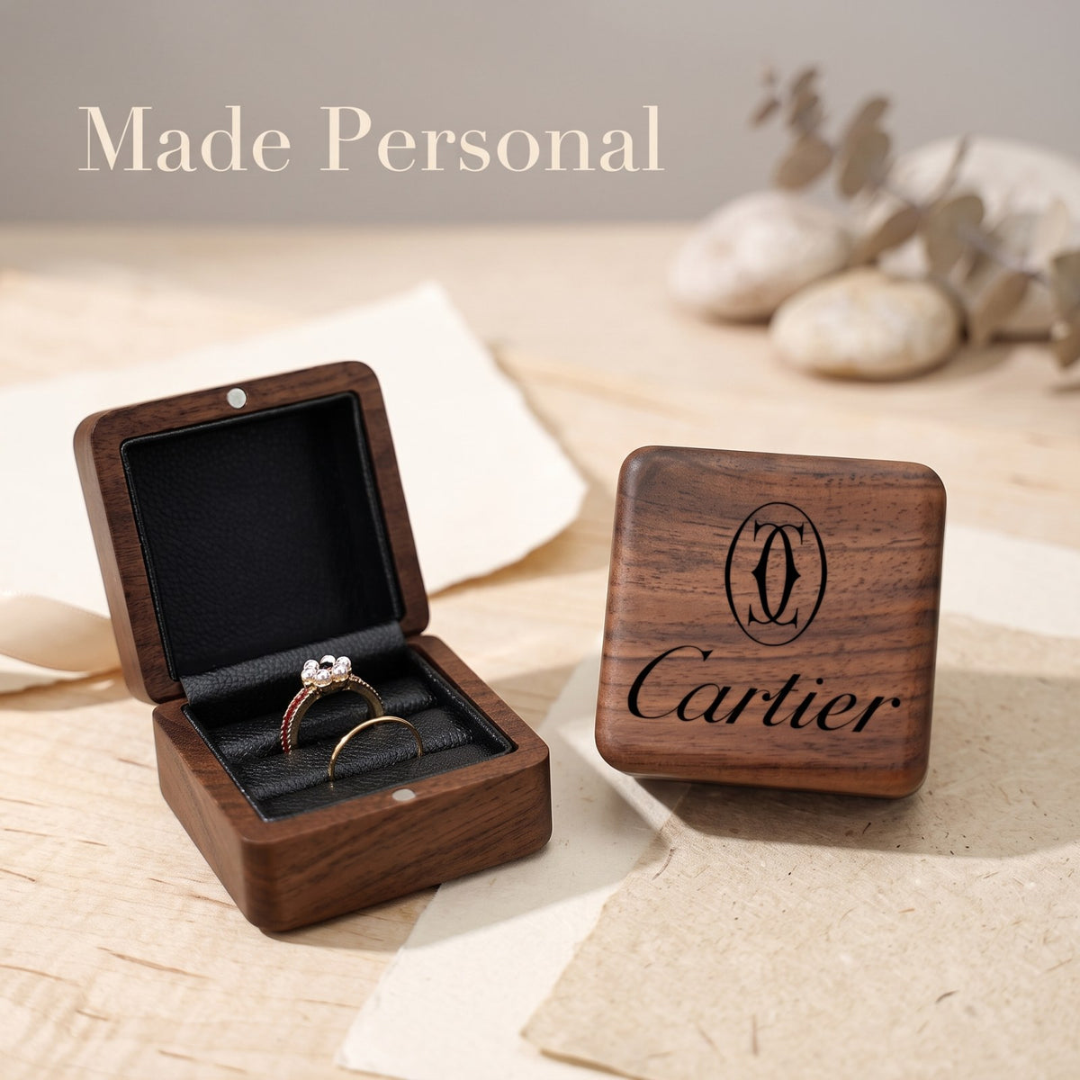 Walnut ring box with an engraved lid - Covenant - MAHOOSIVE