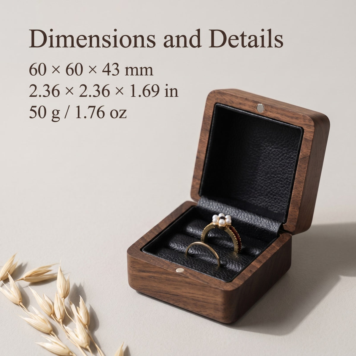 Walnut ring box dimensions and measurements - Covenant - MAHOOSIVE