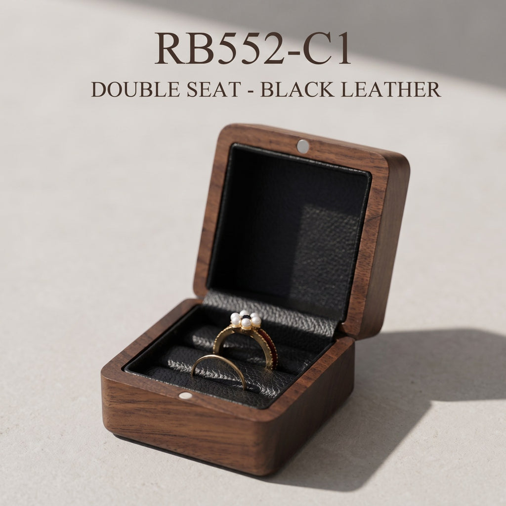 Walnut ring box in Black Leather - Covenant - MAHOOSIVE