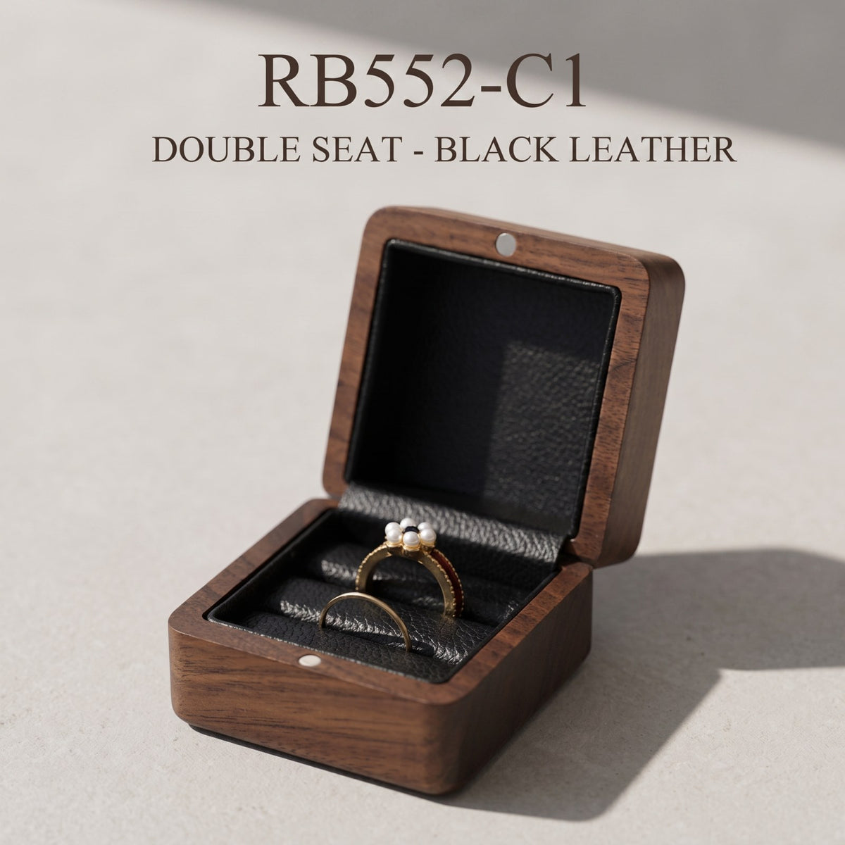 Walnut ring box in Black Leather - Covenant - MAHOOSIVE