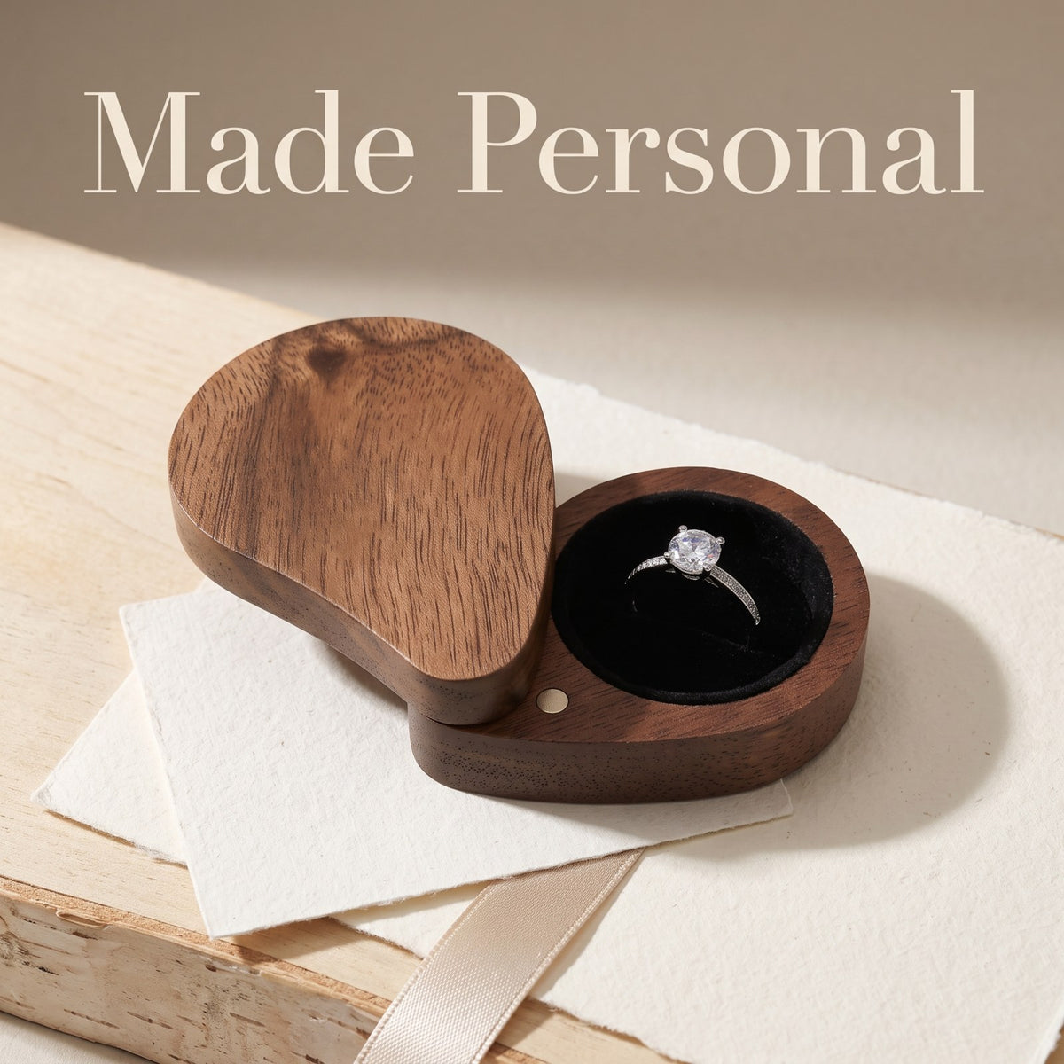 Walnut ring box with an engraved lid - Devotion - MAHOOSIVE