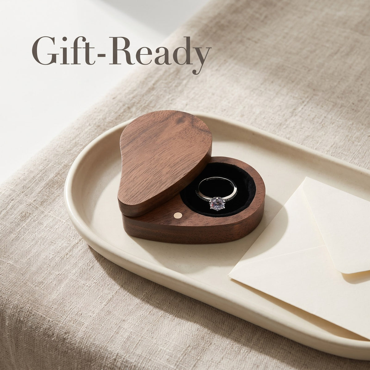 Walnut ring box wrapped and ready to give - Devotion - MAHOOSIVE