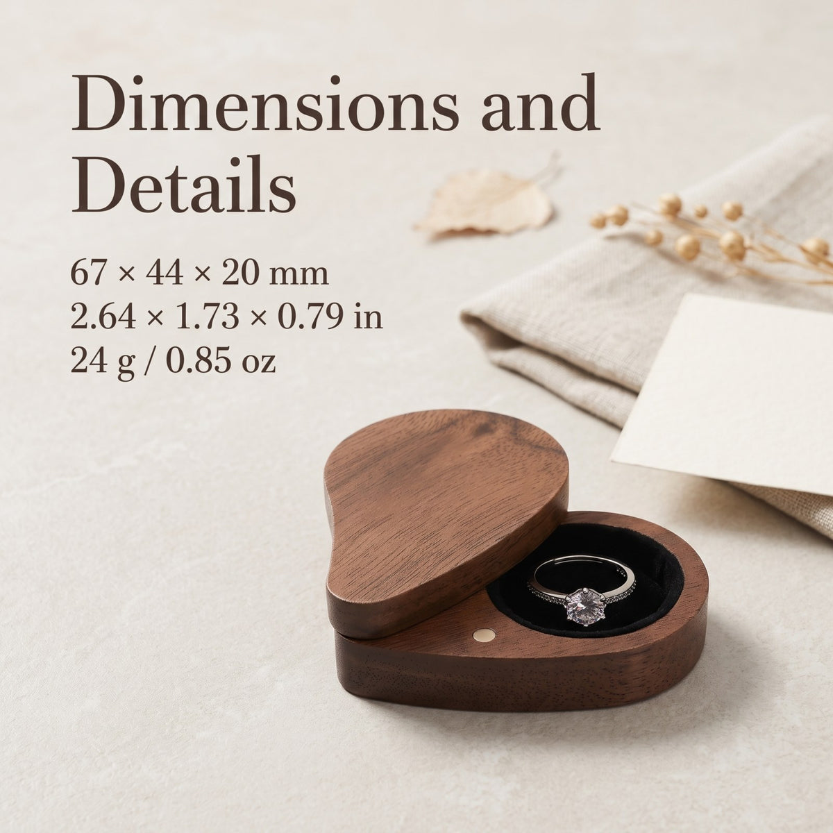 Walnut ring box dimensions and measurements - Devotion - MAHOOSIVE