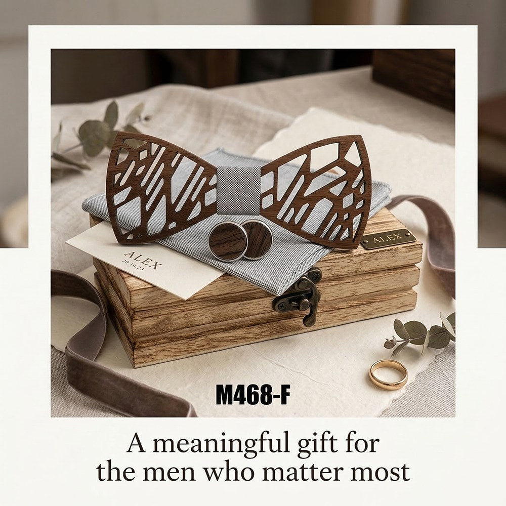 Kintsugi walnut bow tie with cufflinks and pocket square - photo 8 - MAHOOSIVE