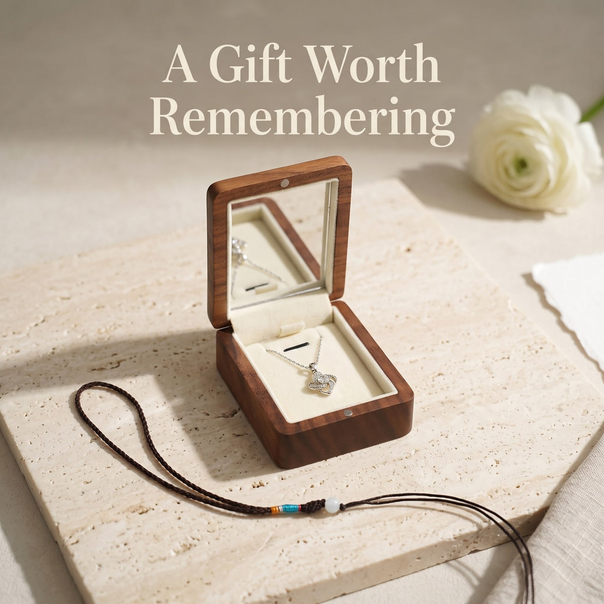 Walnut jewellery box being given as a gift - Locket - MAHOOSIVE