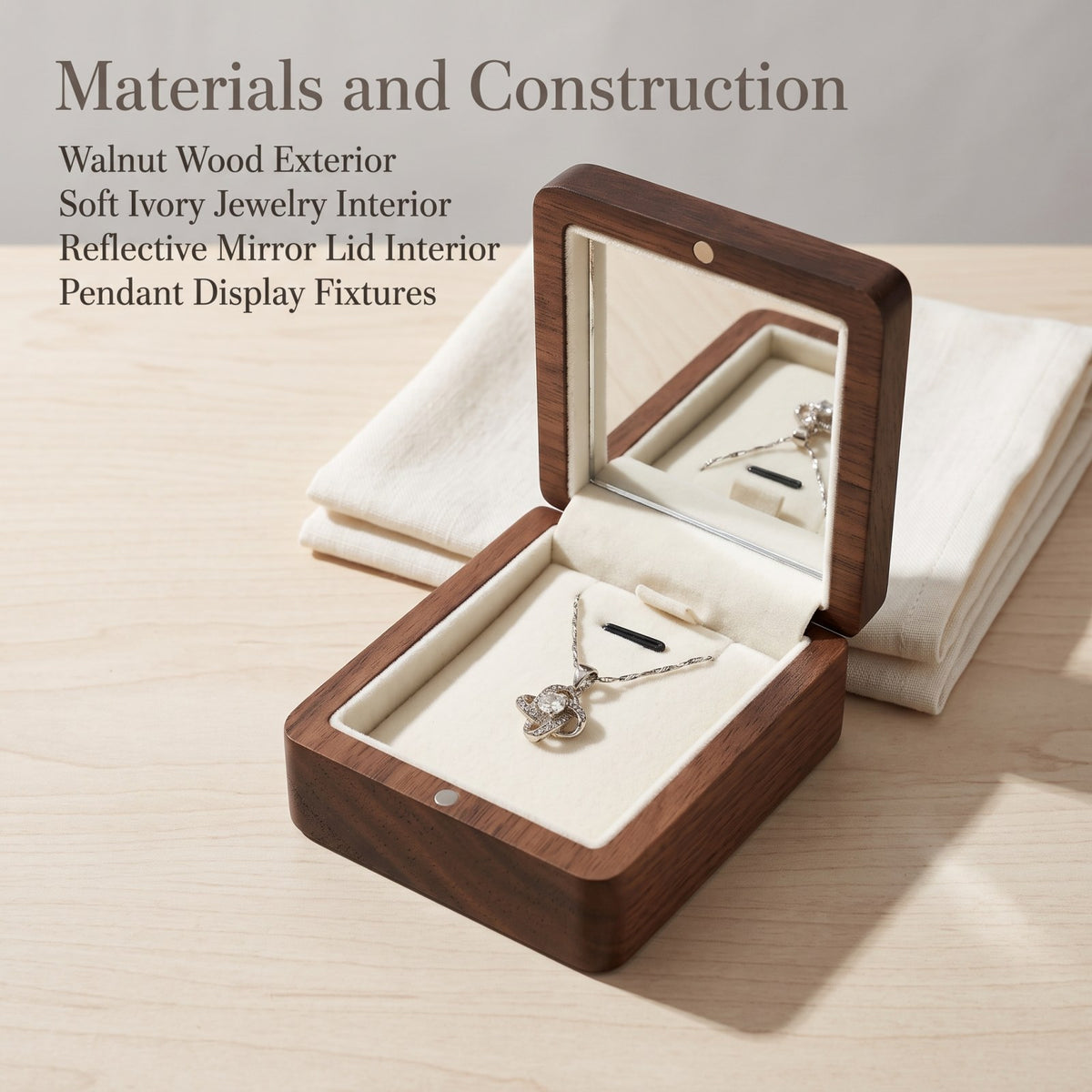 Walnut jewellery box materials and construction detail - Locket - MAHOOSIVE