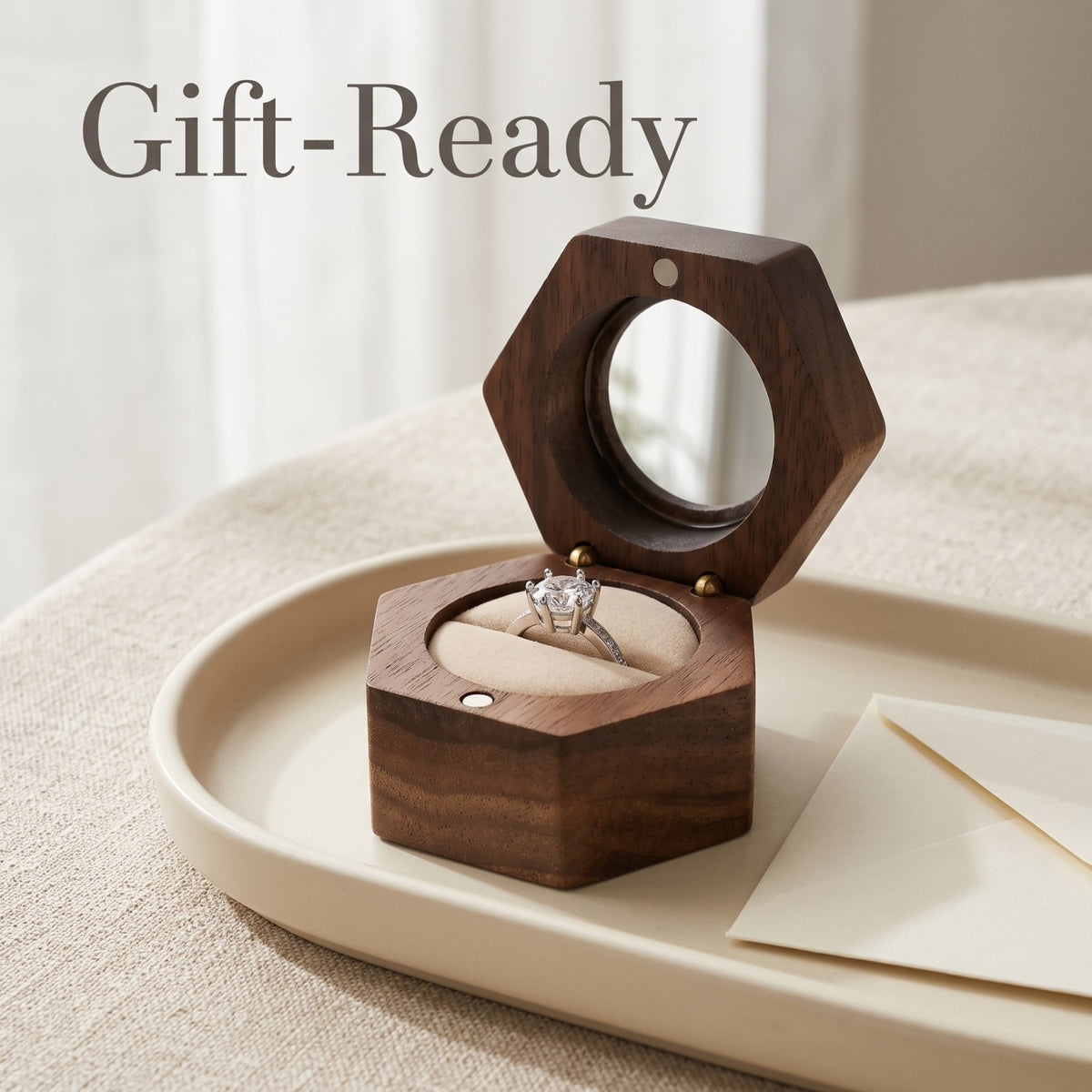 Walnut ring box wrapped and ready to give - Lucent - MAHOOSIVE