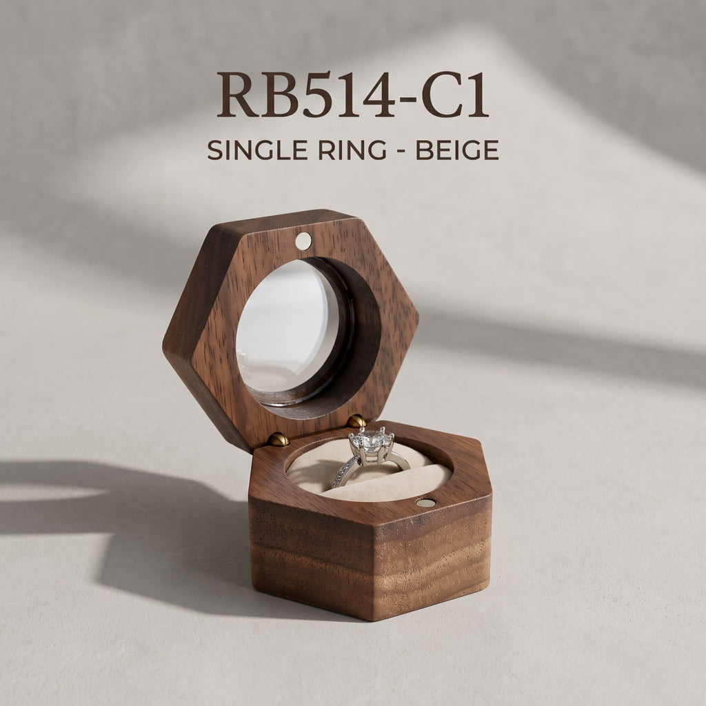 Walnut ring box in Beige - Lucent - MAHOOSIVE