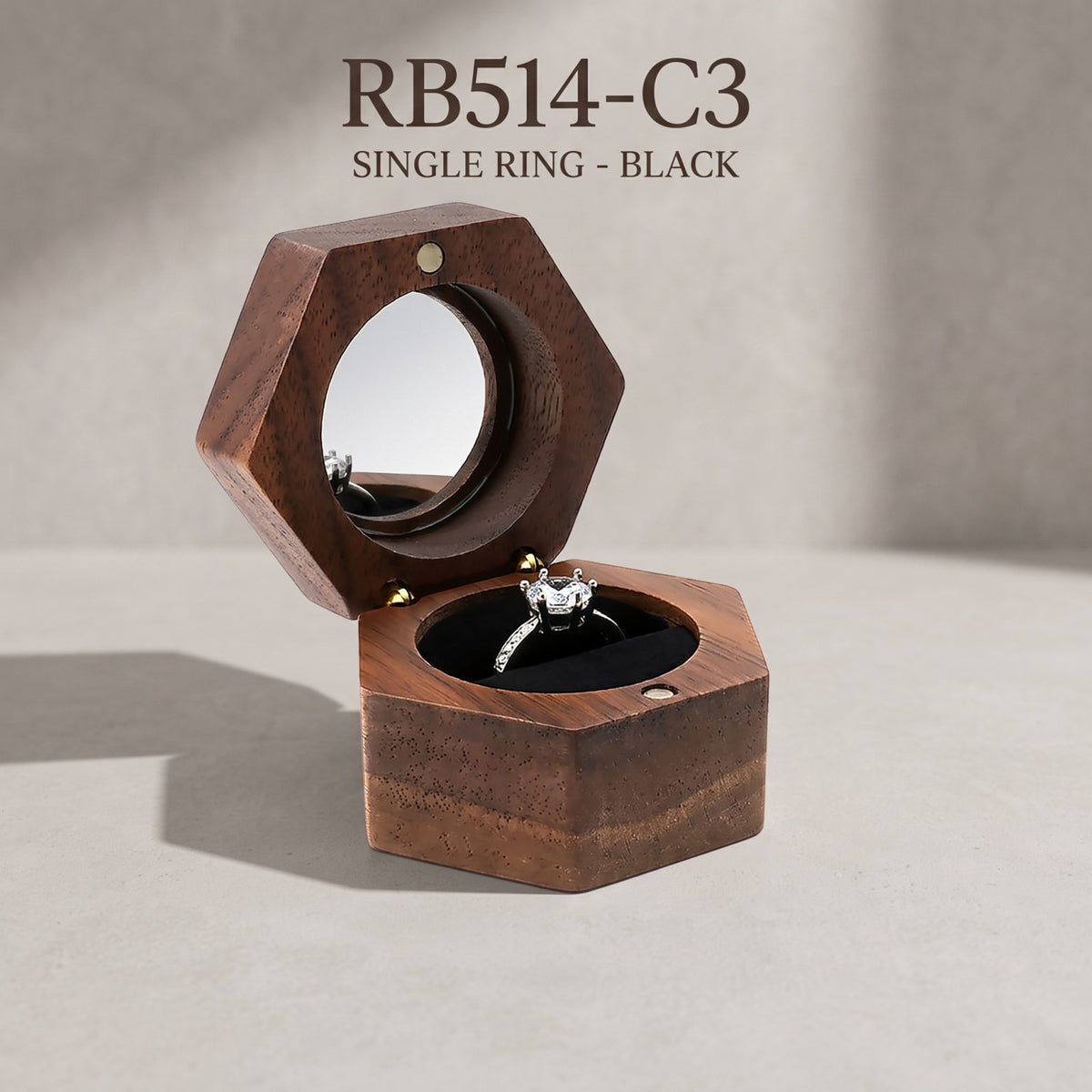 Walnut ring box in Black - Lucent - MAHOOSIVE