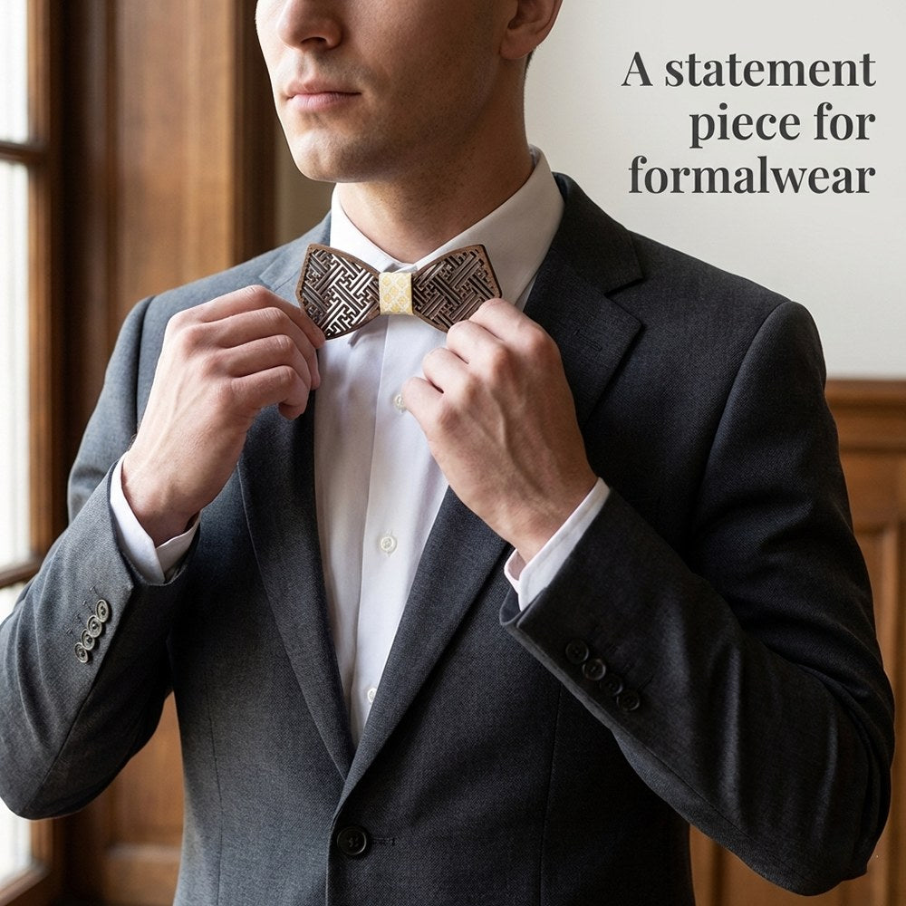Walnut bow tie set - Meander: The Endless Path - MAHOOSIVE