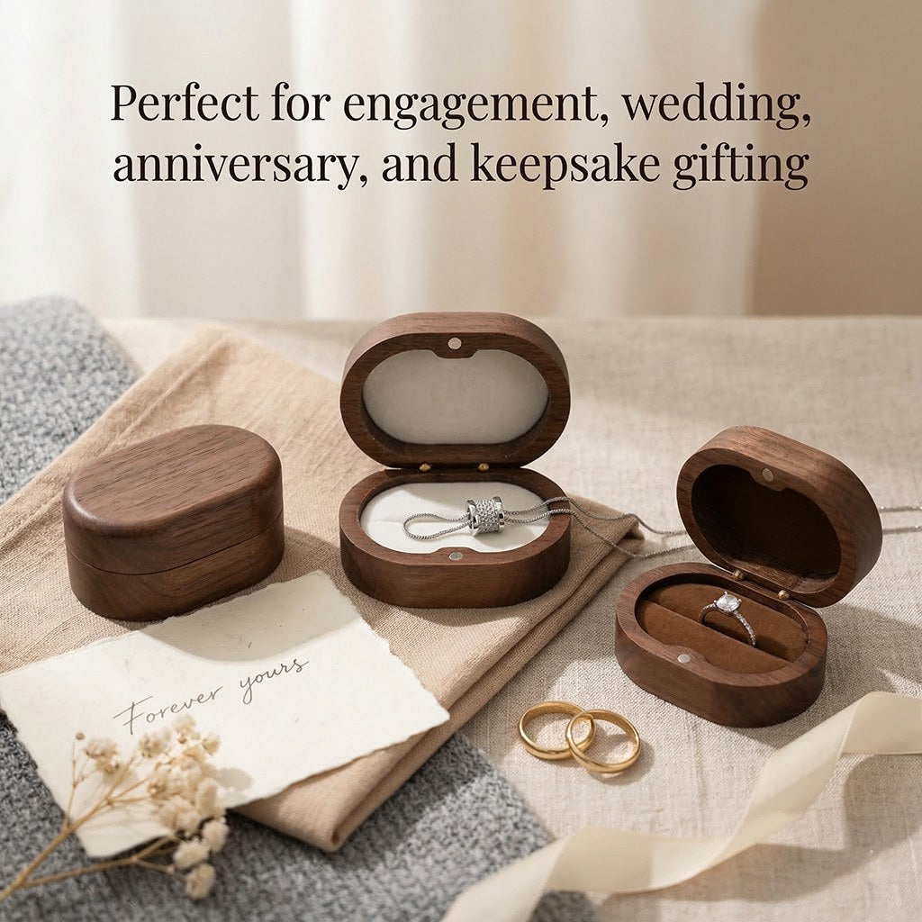 Walnut ring box with wedding stationery - Ovation - MAHOOSIVE