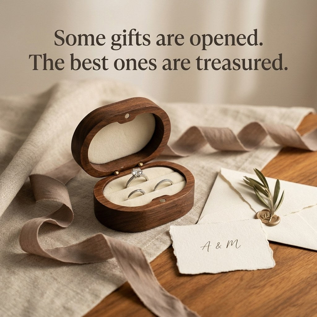 Walnut ring box engraved, with ribbon - Ovation - MAHOOSIVE