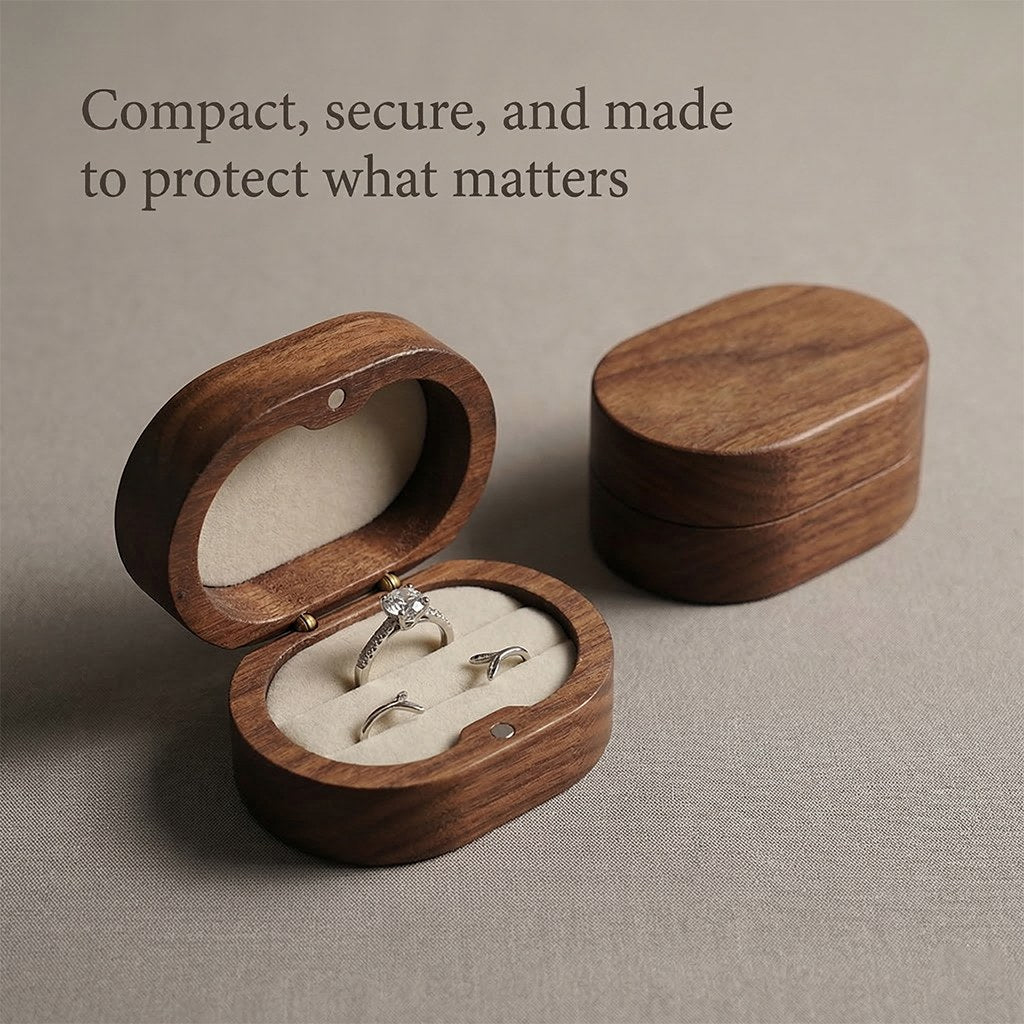Walnut ring box closed and open together - Ovation - MAHOOSIVE