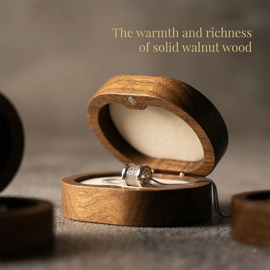 Walnut ring box showing the warmth of the walnut - Ovation - MAHOOSIVE