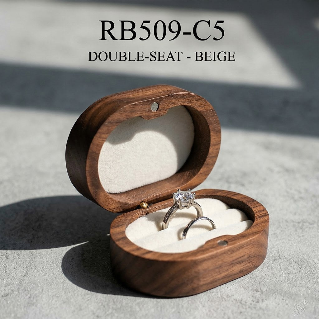 Walnut ring box in Double Seat / Beige - Ovation - MAHOOSIVE