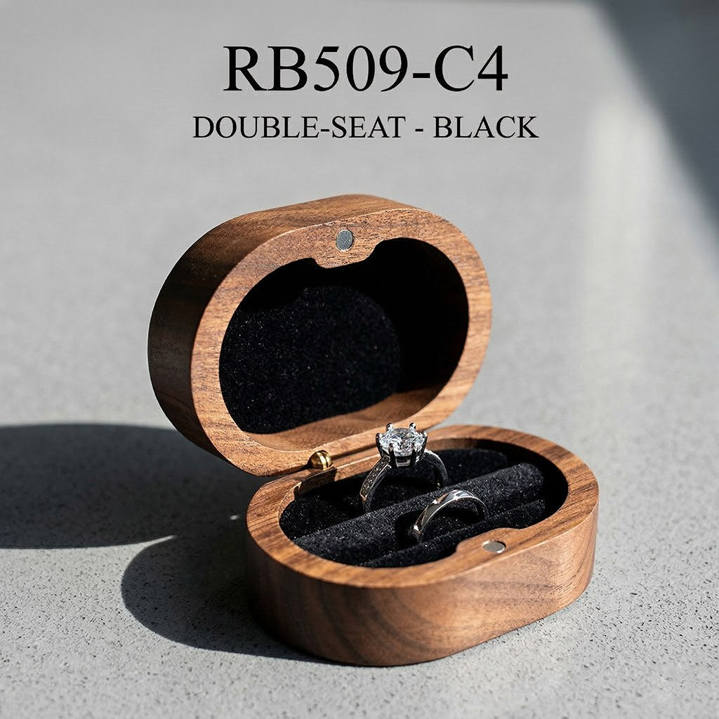 Walnut ring box in Double Seat / Black - Ovation - MAHOOSIVE