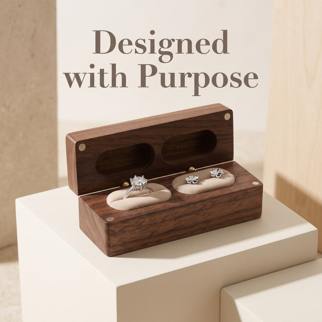 Walnut ring box shown open to reveal the interior - Parallel - MAHOOSIVE
