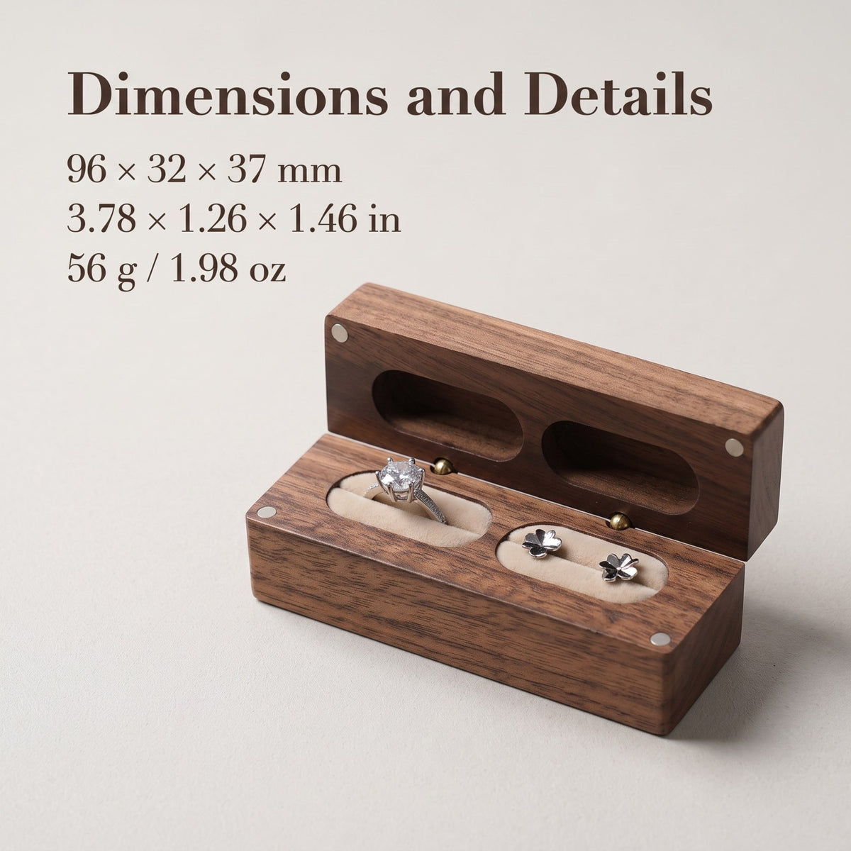 Walnut ring box dimensions and measurements - Parallel - MAHOOSIVE