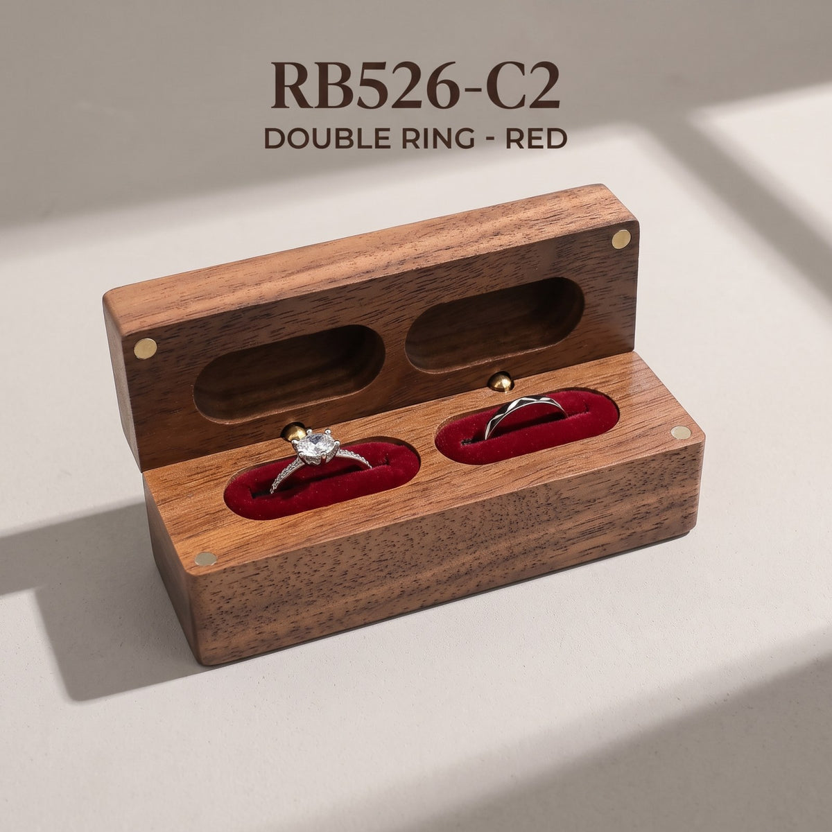 Walnut ring box in Red - Parallel - MAHOOSIVE