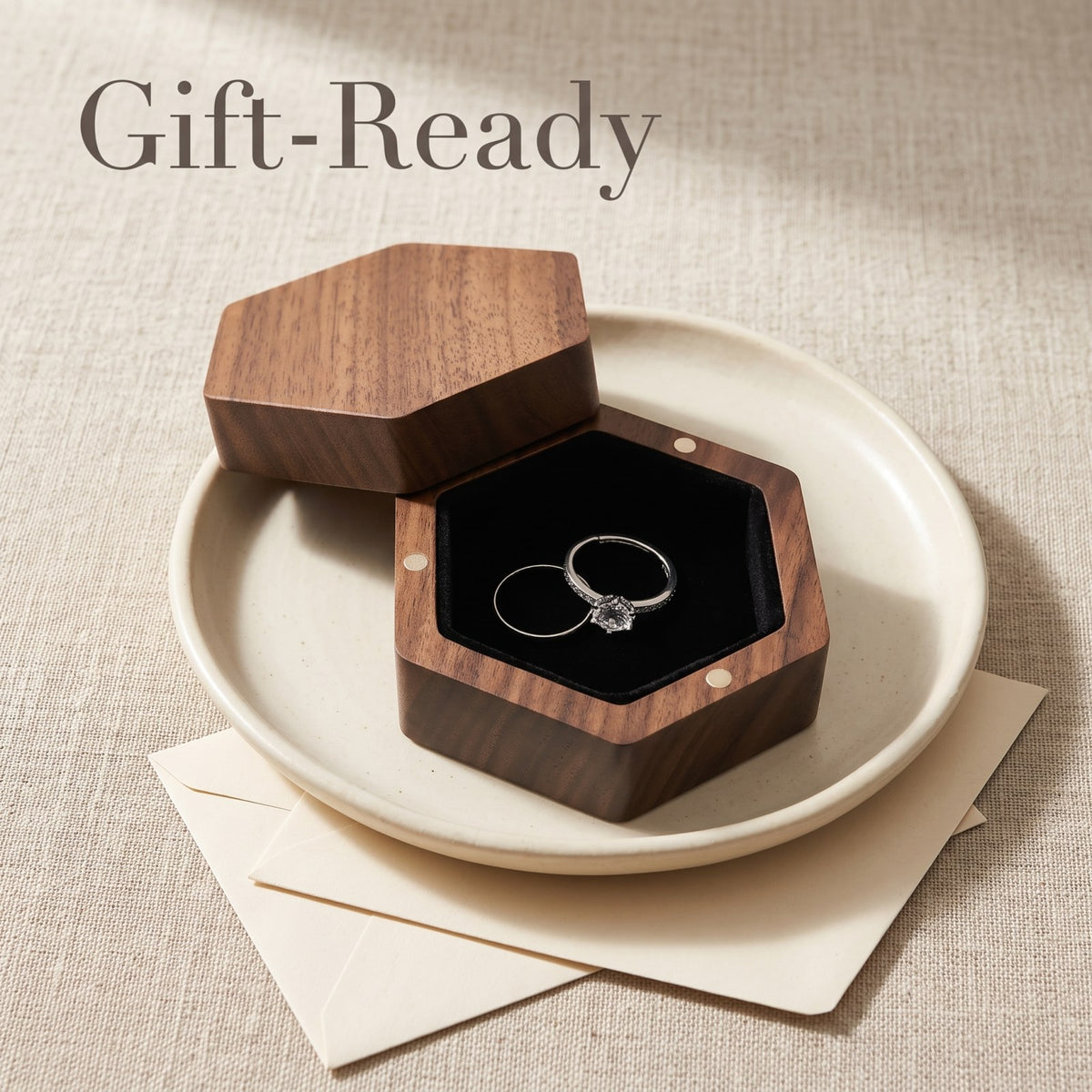 Walnut ring box wrapped and ready to give - Prism - MAHOOSIVE