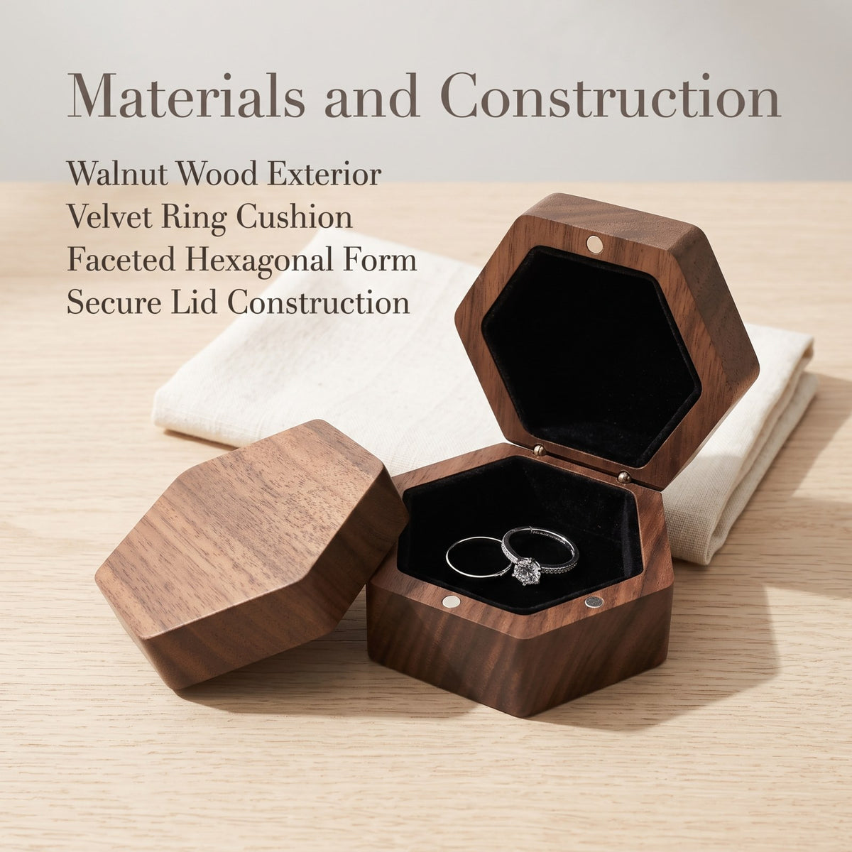 Walnut ring box materials and construction detail - Prism - MAHOOSIVE