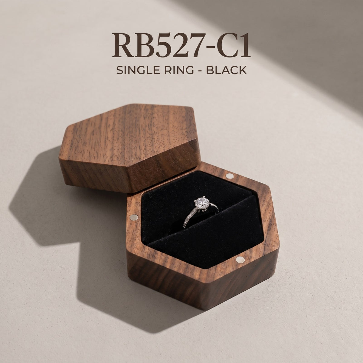Walnut ring box in Black - Prism - MAHOOSIVE