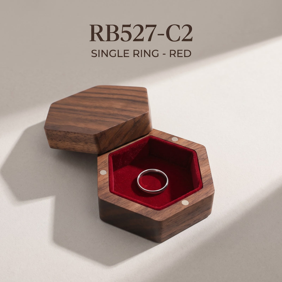 Walnut ring box in Red - Prism - MAHOOSIVE