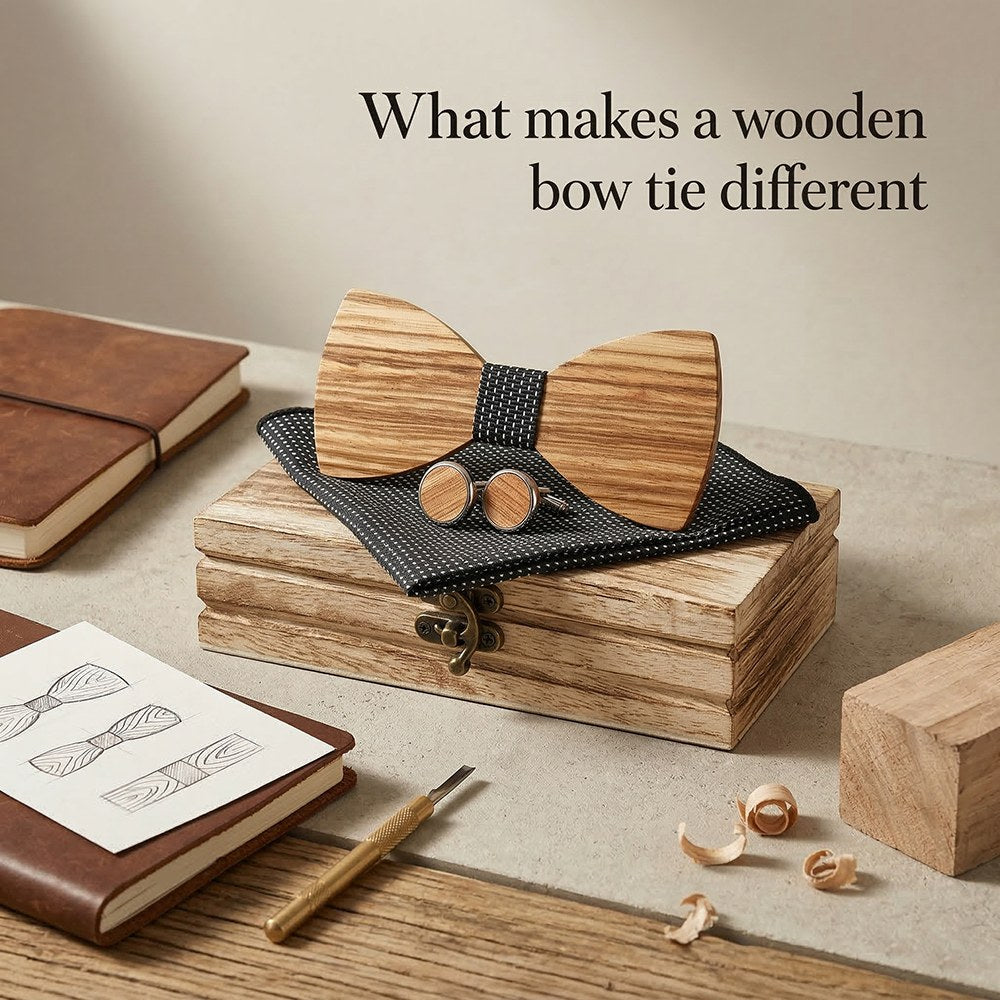 Savile walnut bow tie with cufflinks and pocket square - photo 3 - MAHOOSIVE