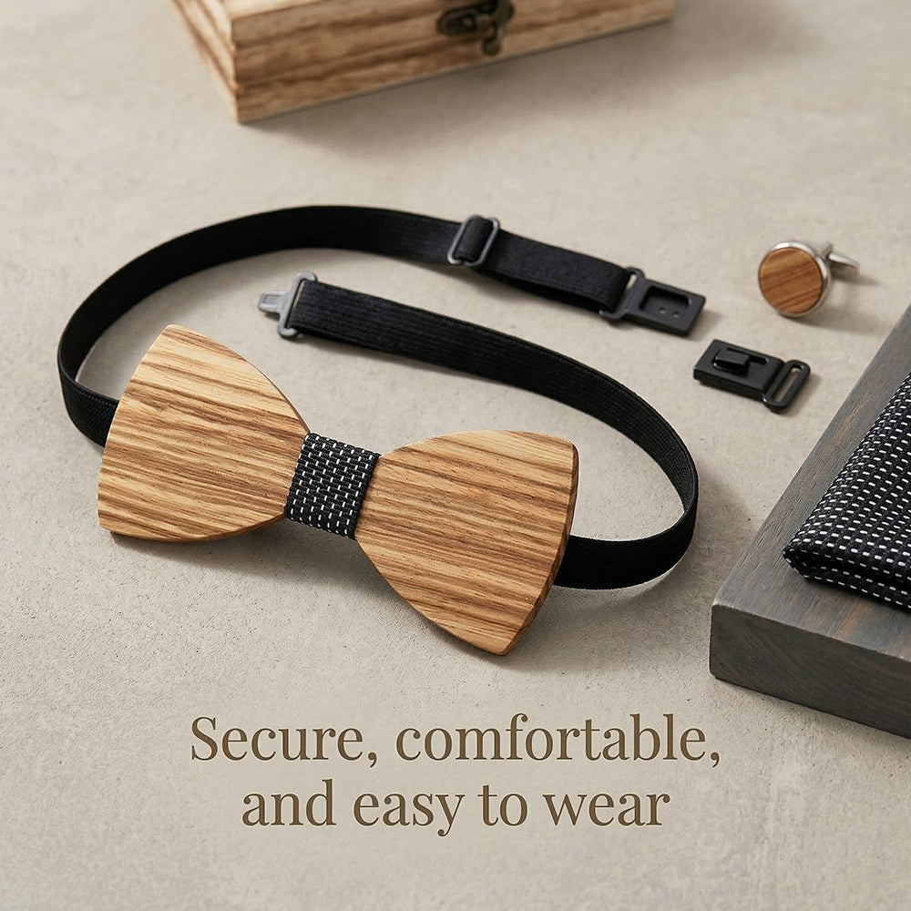 Savile walnut bow tie with cufflinks and pocket square - photo 8 - MAHOOSIVE