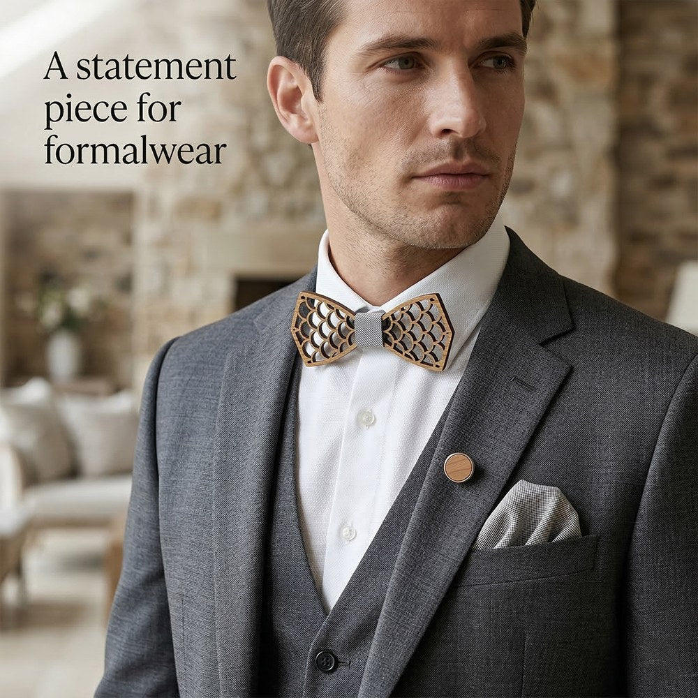 Walnut bow tie set - Shoal: Scales of Light - MAHOOSIVE