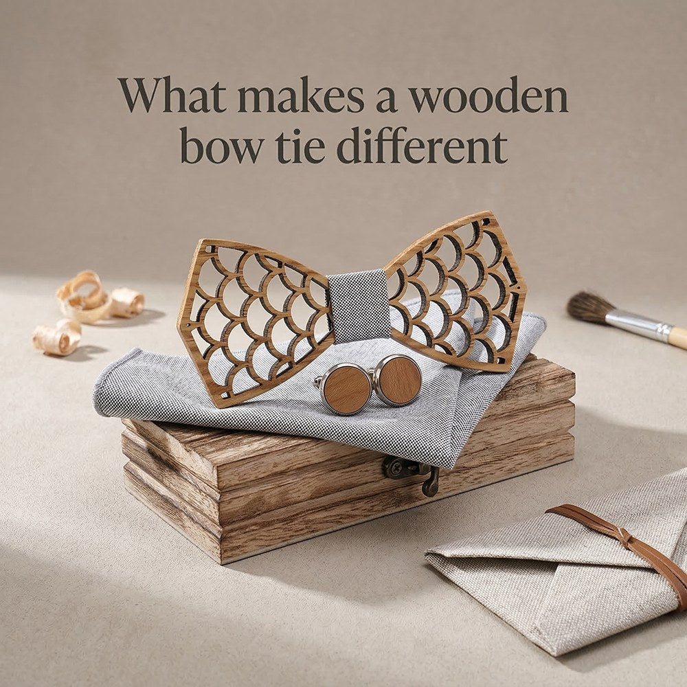Shoal walnut bow tie with cufflinks and pocket square - photo 8 - MAHOOSIVE