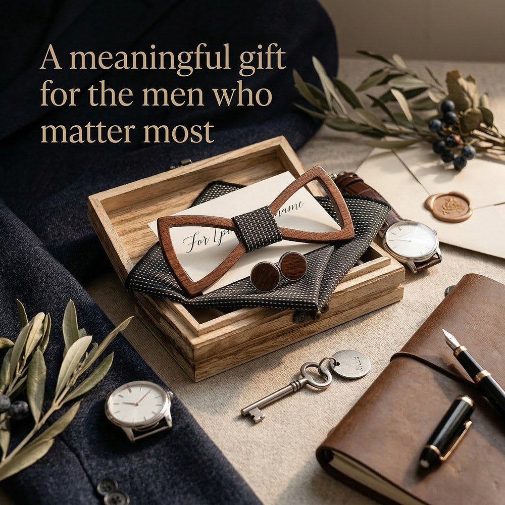 Silhouette walnut bow tie with cufflinks and pocket square - photo 8 - MAHOOSIVE