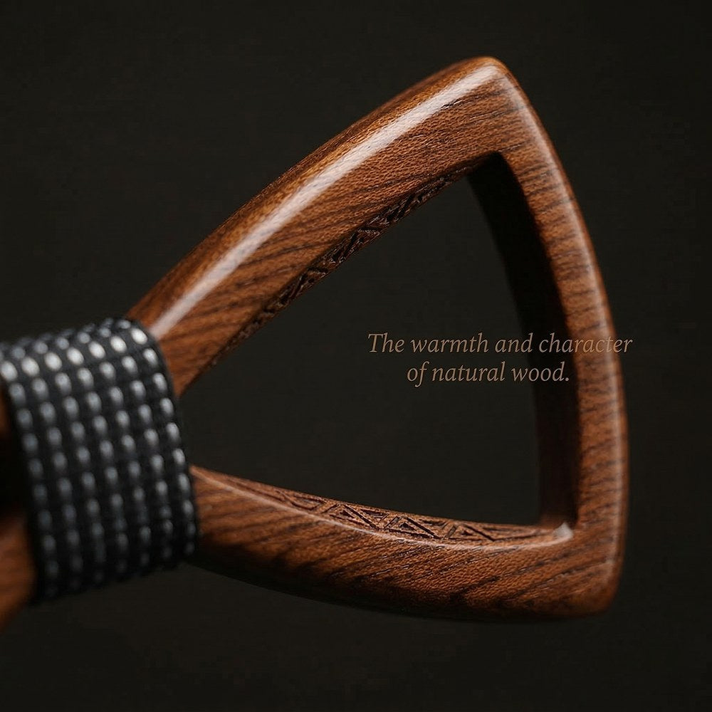 Silhouette walnut bow tie with cufflinks and pocket square - photo 9 - MAHOOSIVE